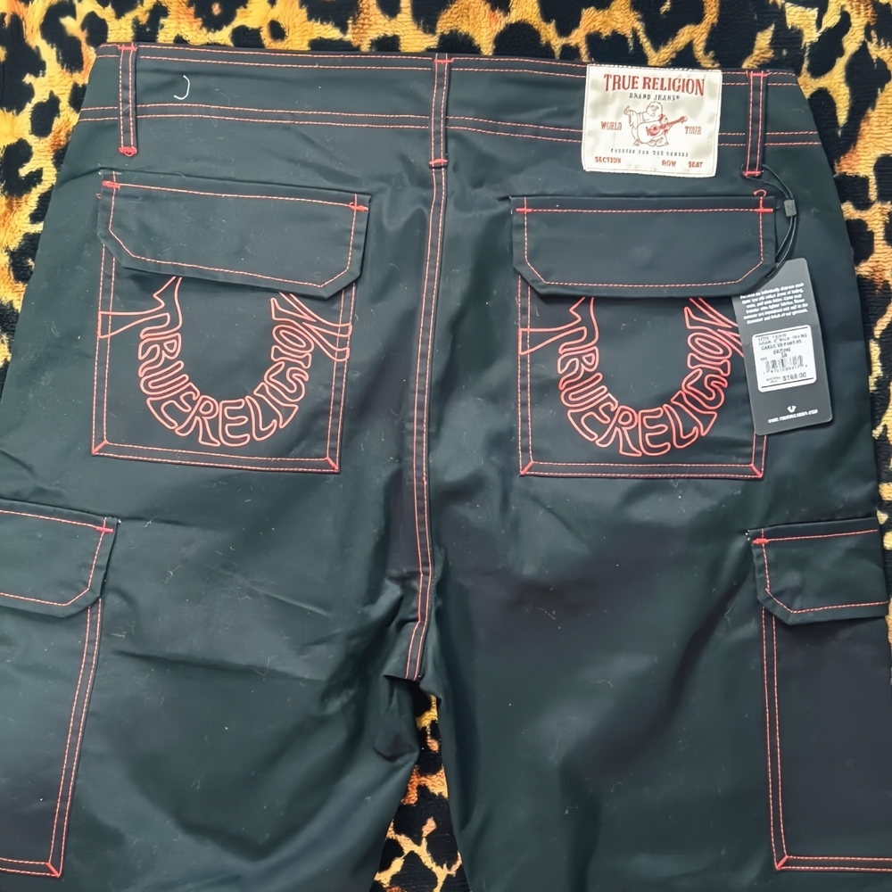 True Religion Black Jeans with Red Contrast Stitching and Logo Pocket